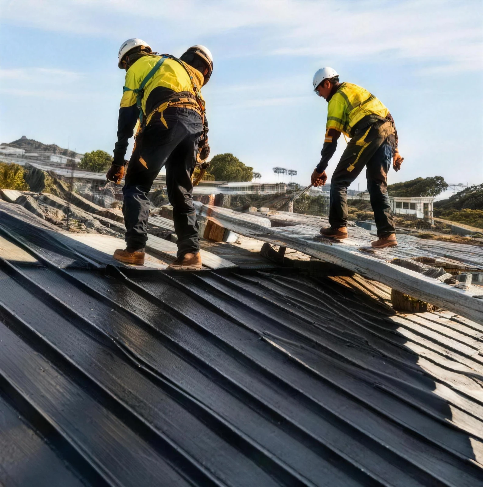 Roofing site scene from the company brochure